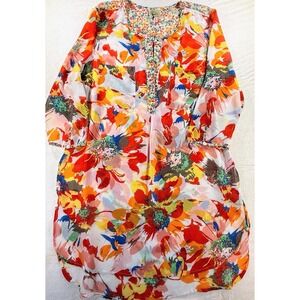Anthropologie Fig and Flower top Tunic Vibrant Multicolor Sz Large